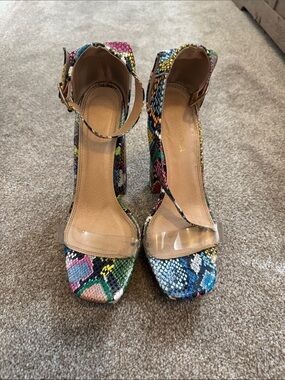 Women’s Multicolor Snake-Print Ankle-Strap Heels